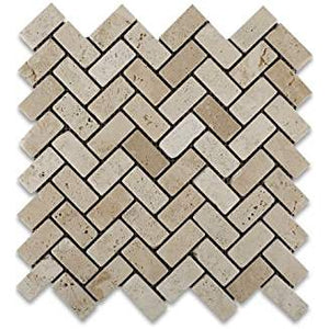Ivory (Light) Travertine 1 X 2 Herringbone Mosaic Tile, Tumbled - Box of 5 sq. ft. - Tilefornia