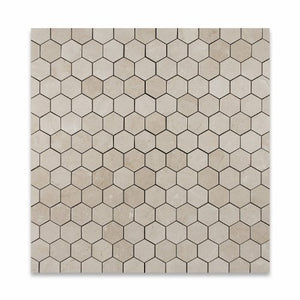 Crema Marfil Marble TUMBLED 2" Hexagon Mosaic Tile - Tilefornia