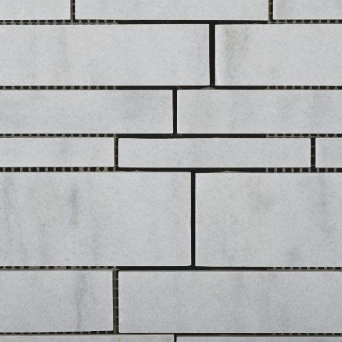 Bianco Venatino Marble Polished Random-Strip Mosaic Tile on Mesh - 6" X 6" Sample - Tilefornia