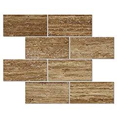 Noce Vein-Cut Travertine 3 X 6 Rectangular Field Tile, Polished (Small Sample) - Tilefornia