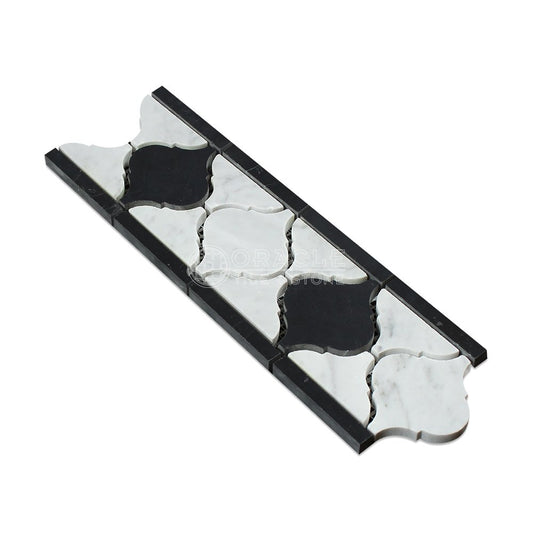 Carrara White Italian (Bianco Carrara) Marble Lantern Border (with Black Marble, Honed) - Tilefornia