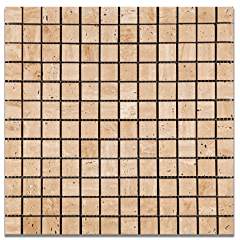 Mut Mocha Travertine 1 X 1 Polished Mosaic Tile - Box of 5 Sheets - Tilefornia