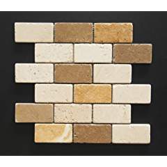 Mixed 2 X 4 Travertine Tumbled Brick Mosaic Tiles - Tilefornia
