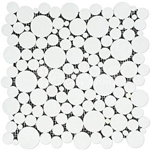 Thassos White Greek Marble Bubbles Mosaic Tile, Honed - Tilefornia