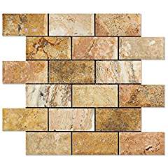 Scabos Travertine 2 X 4 Brick Mosaic Tile (Honed and Deep Beveled) - Tilefornia