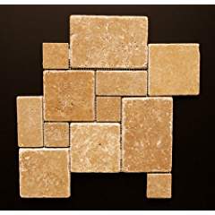 Noce Travertine Tumbled 4-Piece Opus Mini-Pattern Mosaic Tile - Tilefornia