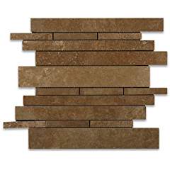 Noce Travertine Honed Random Strip Mosaic Tile - 6" X 6" Sample - Tilefornia
