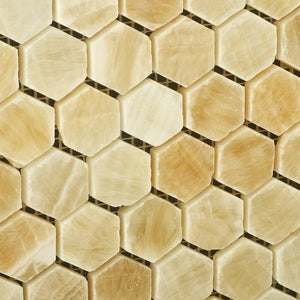 Honey Onyx Polished 1" Mini Hexagon Mosaic Tile (6" X 6" Sample) - Tilefornia