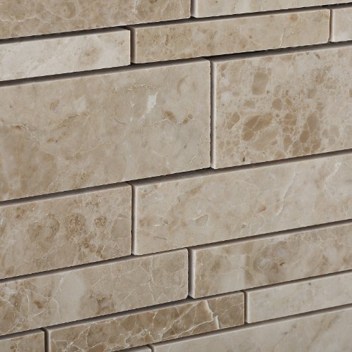 Cappuccino Marble Polished Random-Strip Mosaic Tile on Mesh - Box of 5 sq. ft. - Tilefornia