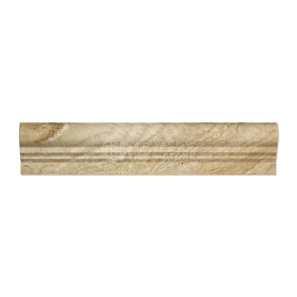 Valencia Travertine OG-2 Double-Step Chair Rail Molding Trim, Honed (4" Sample) - Tilefornia