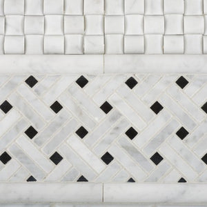Carrara White Marble Polished Stanza Basketweave Mosaic Tile with Black Dots - 6" X 6" Sample - Tilefornia