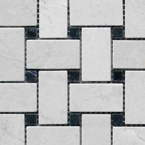 Crema Marfil Marble 1x2 Basketweave Mosaic Tile w/ Black Dots Polished - Tilefornia