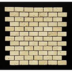 Light 1 x 2 Tumbled Travertine Brick Mosaic Tile - Tilefornia