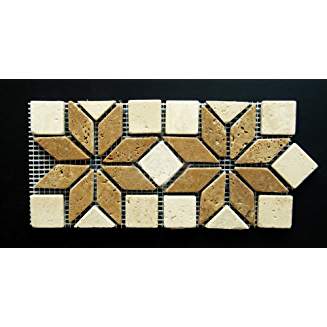 Light/Noce Tumbled Travertine Eleganza Floral Border - Tilefornia