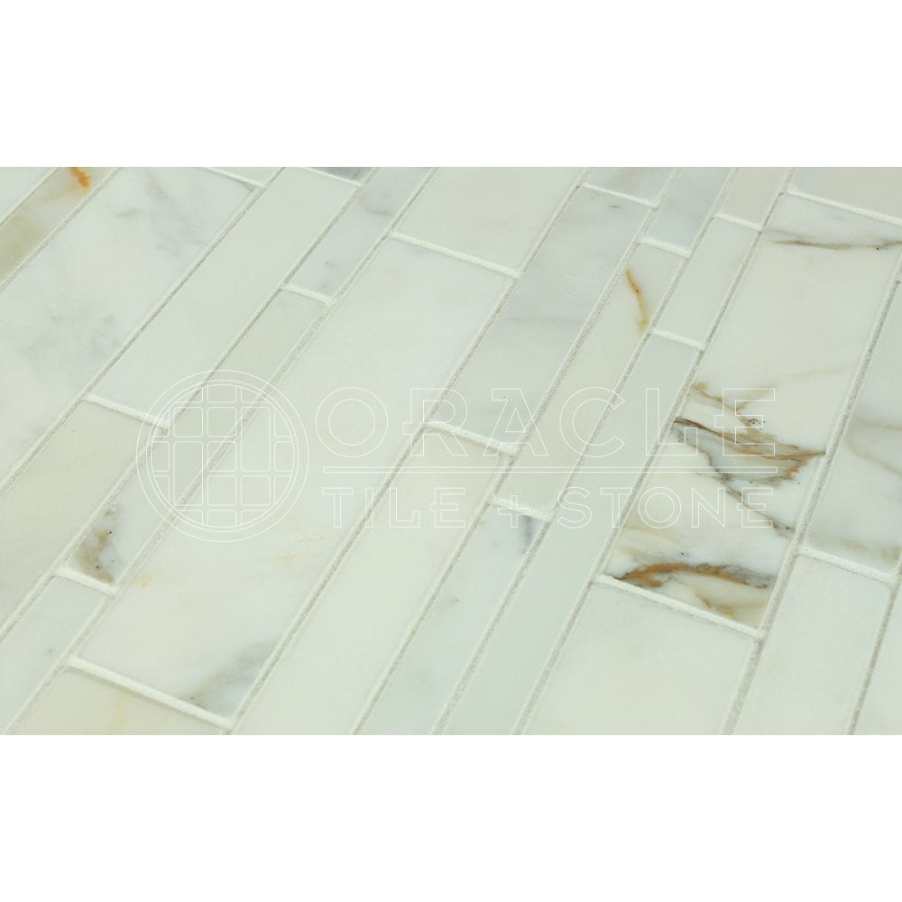 Calacatta Gold (Italian Calcutta) Marble Random Strip Mosaic Tile, Polished - Tilefornia