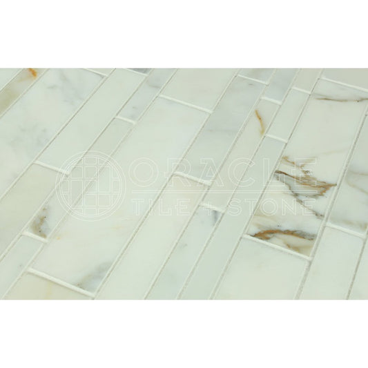 Calacatta Gold (Italian Calcutta) Marble Random Strip Mosaic Tile, Polished - Tilefornia