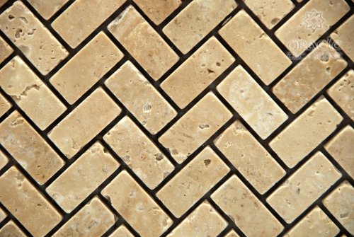 Chiaro Tumbled Travertine Baby Herringbone Mosaic Tile - Tilefornia