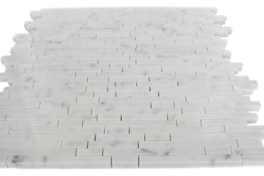 Torpedo 1/4 X Random White Carrera Pattern Marble Mosaic Tiles - Tilefornia
