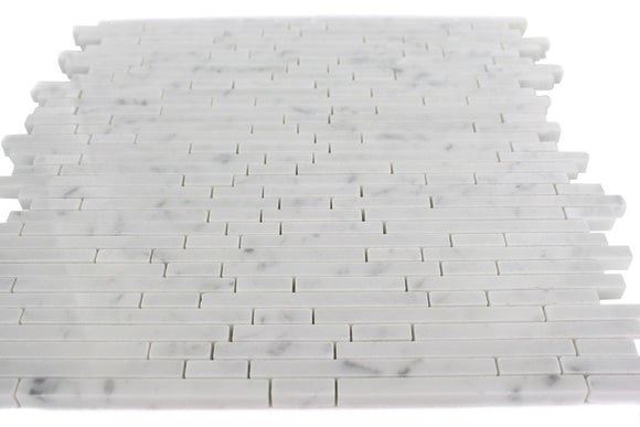 Torpedo 1/4 X Random White Carrera Pattern Marble Mosaic Tiles - Tilefornia