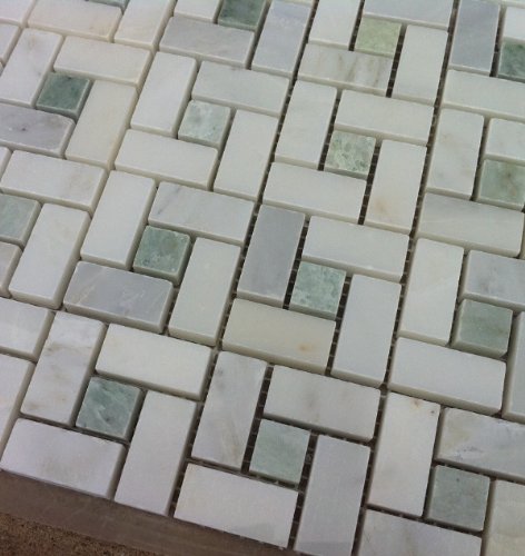 Bianco Carrara White Marble Polished Pinwheel Mosaic Tile with Black Dots - 6
