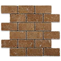Noce 2X4 Travertine Tumbled Mosaic Tile - Tilefornia