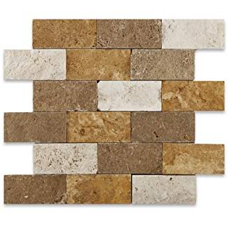 Mixed Travertine 2 X 4 Split-Faced Brick Mosaic Tile - Box of 4 sq. ft. - Tilefornia