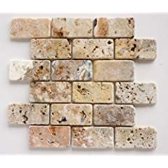 Scabos Travertine 2X4 Tumbled Brick Mosaic Tile - STANDARD QUALITY - Lot of 20 SHEETS - Tilefornia