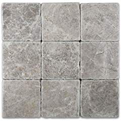 Silverado Gray 4X4 Marble Tumbled Mosaic Tile - Tilefornia