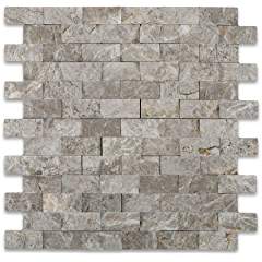 SILVERADO GRAY 1X2 Marble SPLIT-FACED Mosaic Tile - Tilefornia