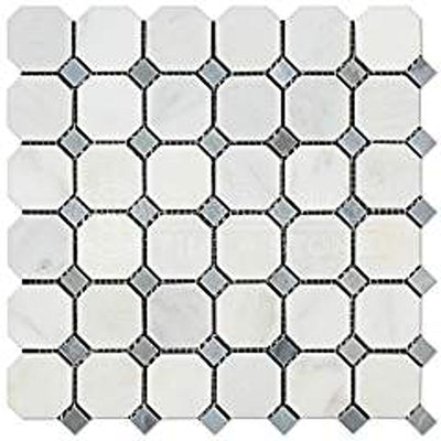 Oriental White Marble Octagon Mosaic Tile, Honed