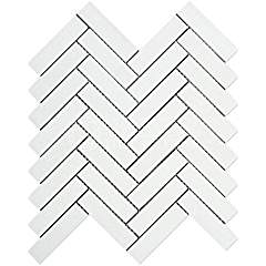 Thassos White Greek Marble 1 X 4 Herringbone Mosaic Tile, Honed - Tilefornia