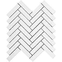 Thassos White Greek Marble 1 X 4 Herringbone Mosaic Tile, Polished - Tilefornia