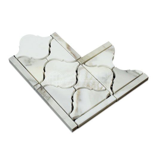 Calacatta Gold (Italian Calcutta) Marble Lantern Border Corner (Honed) - Tilefornia