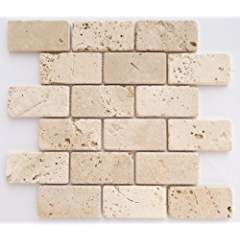 Ivory Light Travertine 2 X 4 Tumbled Brick Mosaic Tile - STANDARD QUALITY - Lot of 20 SHEETS - Tilefornia