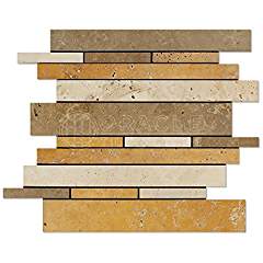 Mixed Travertine Random Strip Mosaic Tile, Honed - 6" X 6" Sample - Tilefornia