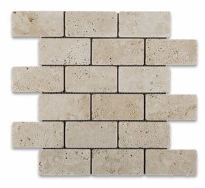 Ivory Travertine 2 X 4 Tumbled Brick Mosaic Tile - 1 Full Sheet - Tilefornia