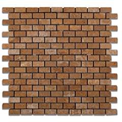 Noce Travertine Mini - Brick Tumbled Mosaic Tile - Lot of 50 Sheets - Tilefornia