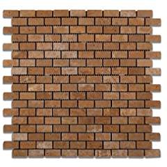 Noce Travertine Mini - Brick Tumbled Mosaic Tile - Box of 5 Sheets - Tilefornia