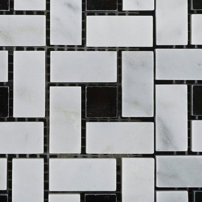 Bianco Carrara White Marble Polished Pinwheel Mosaic Tile with Black Dots - Lot of 50 sq. ft. - Tilefornia