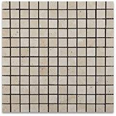 Ivory Travertine 1 X 1 Tumbled Mosaic Tile - 6" X 6" Sample - Tilefornia