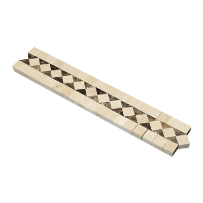 Crema Marfil Marble Bias Border with Dark Emperador Marble Dots, Polished