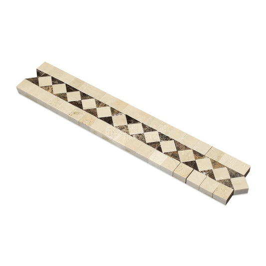 Crema Marfil Spanish Marble BIAS Border with Emperador Dark Marble Dots, Polished - Tilefornia