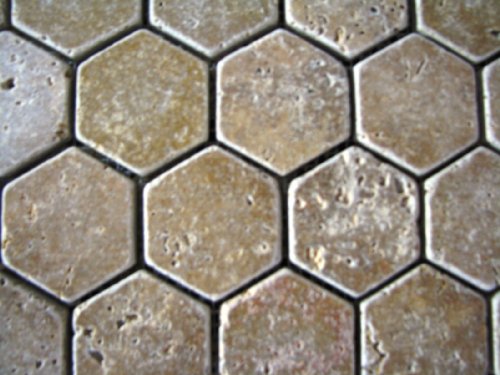 Hexagon 2x2 TUMBLE Noce Travertine Mosaics Meshed on 12x12 Sheet Tiles for Kitchen Backsplash, Shower Walls, Bathroom Floors - Tilefornia