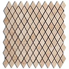 Ivory / Light Travertine 1 X 2 Diamond - Rhomboid Tumbled Mosaic Tile - Lot of 50 Sheets - Tilefornia