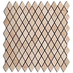 Ivory / Light Travertine 1 X 2 Diamond - Rhomboid Tumbled Mosaic Tile - Box of 5 Sheets - Tilefornia