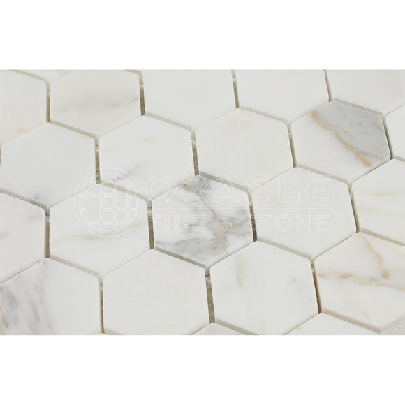 Calacatta Gold (Italian Calcutta) Marble 2 inch Hexagon Mosaic Tile, Polished - Tilefornia