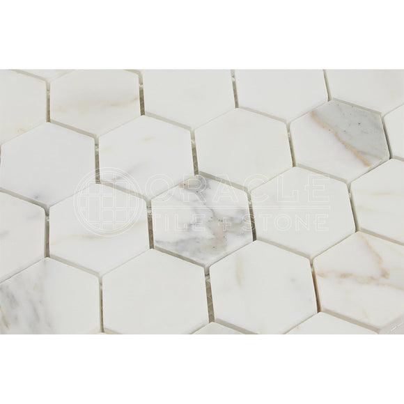 Calacatta Gold (Italian Calcutta) Marble 2 inch Hexagon Mosaic Tile, Honed - Tilefornia