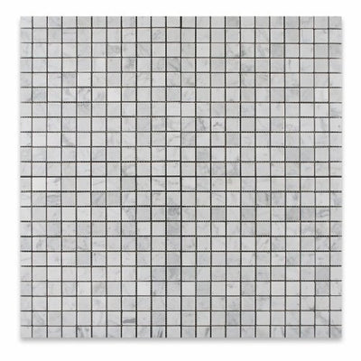 White Carrara Marble Mosaic Tile 1x1, Honed