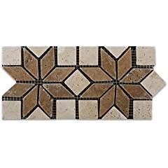 Ivory & Noce Travertine Tumbled Floral Border Listello - Lot of 50 pcs. - Tilefornia