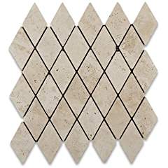 Ivory Travertine 2 X 4 Tumbled Diamond Mosaic Tile - 6" X 6" Sample - Tilefornia